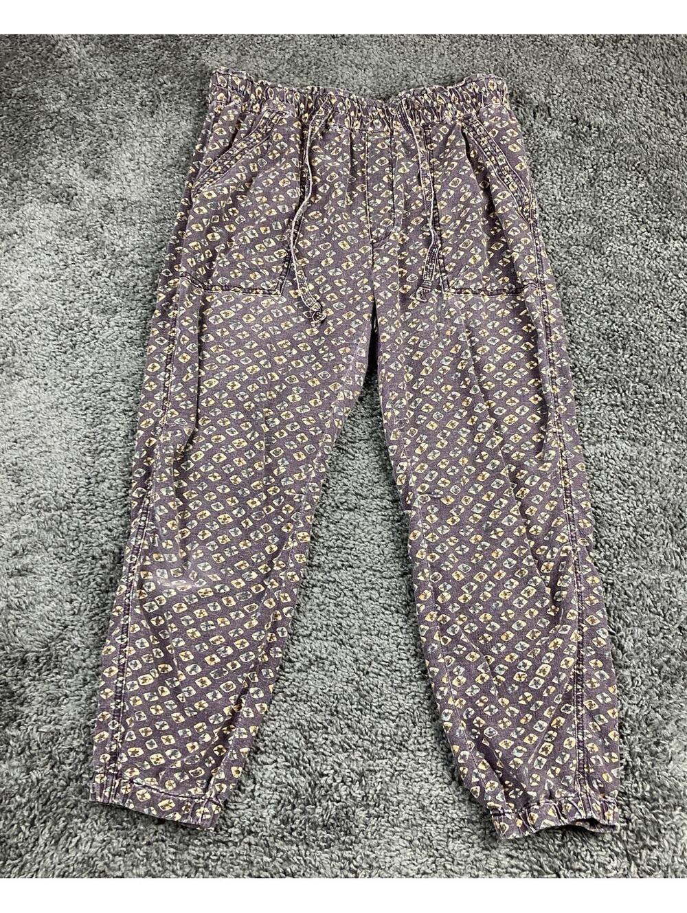 Anthropologie Rhys Linen Blend Utility Jogger Pants Purple Geometric Boho Sz L